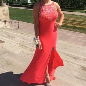 Coral Open-Back with Slit Prom Dress